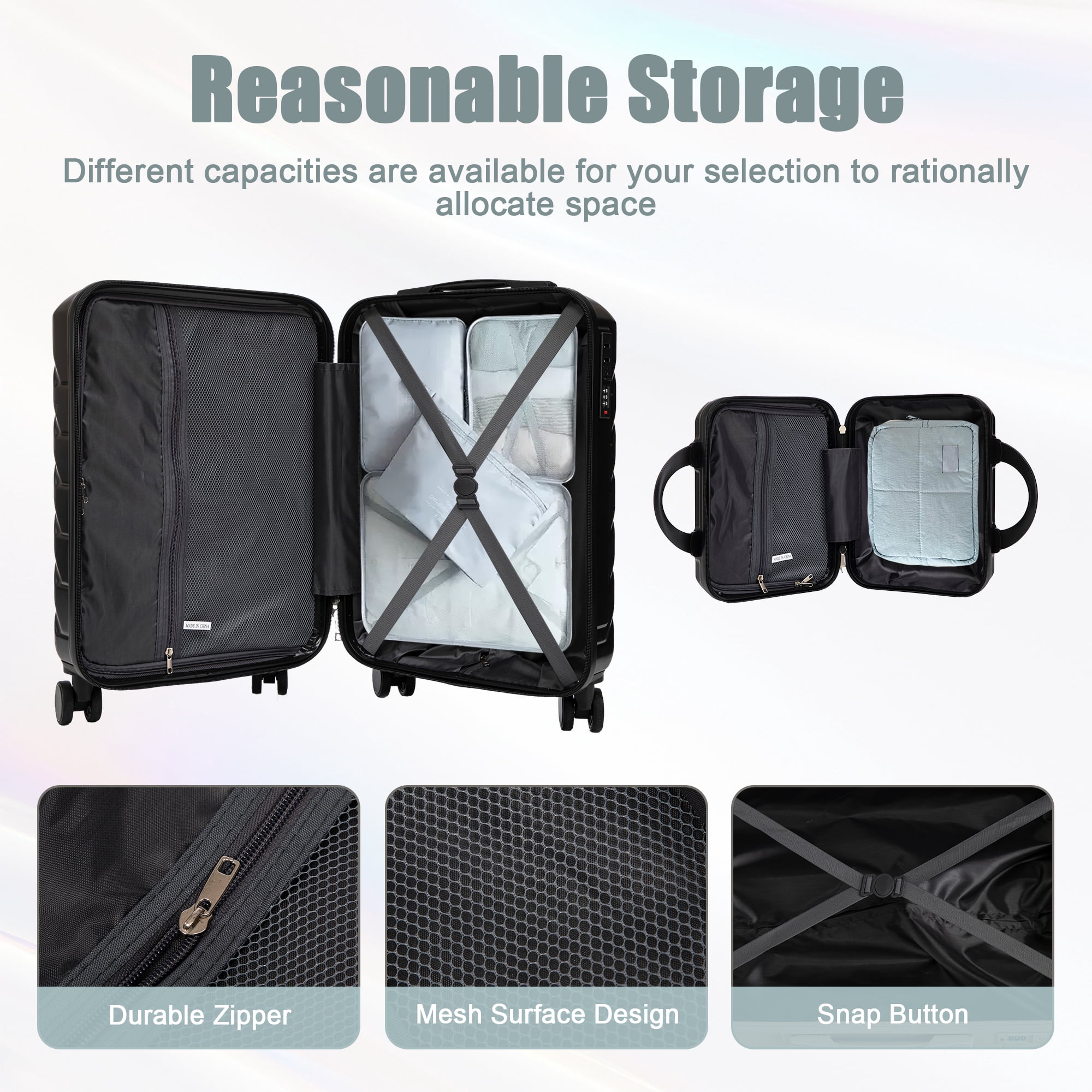 2 Piece in ABS Spinner Wheel Luggage Sets, Hardside Suitcase with Combination Lock,20 inch Carry On Luggage 14 inch Cosmetic Case