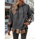 thumbnail image 5 of Sudadera con Capucha de Larga para Mujer, Estilo Patchwork A Cuadros, con Abertura Lateral, Ideal para Otoño e Invierno. Gris Oscuro L, 5 of 9