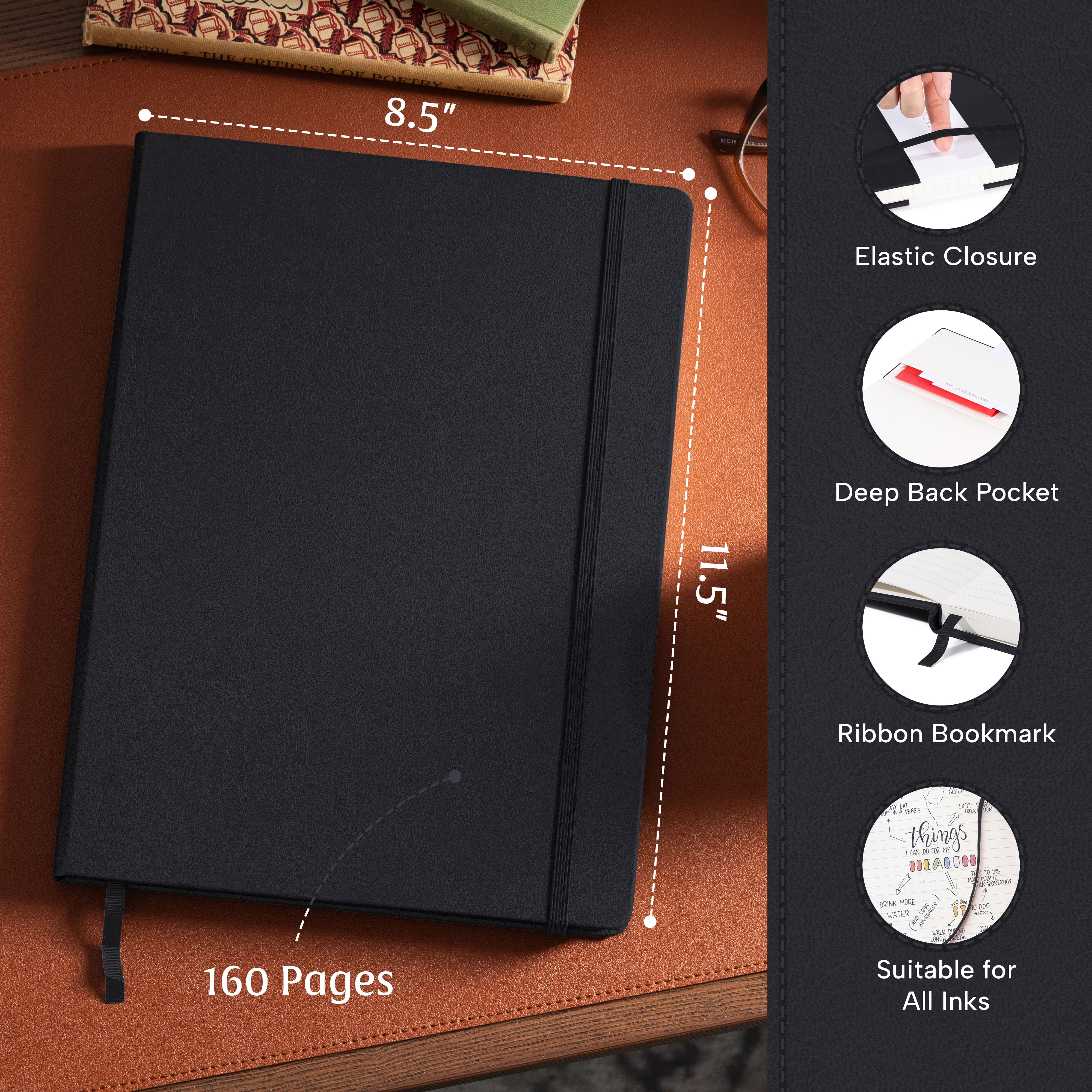 BEECHMORE BOOKS Lined Journal Notebook, 8.5 x 11.5 inch, A4 160 Lined Pages, Hardcover Leather Journals for Women, Men, Writing and Notebooks for Work - 120 GSM Thick Paper, Gifts Box Included