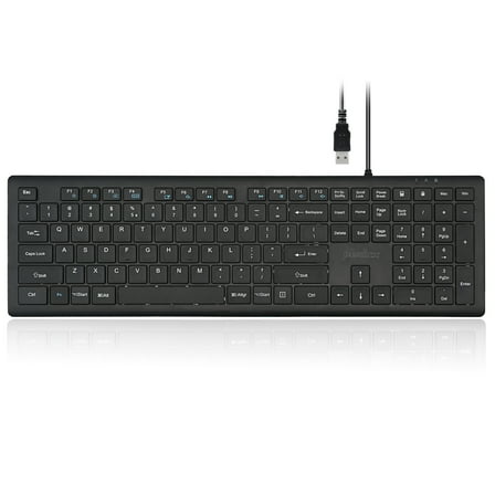 Perixx PERIBOARD-210II US Wired Full-Size USB Keyboard with Quiet Scissor Keys for Desktop, Laptop, and Tablet - Black - US English
