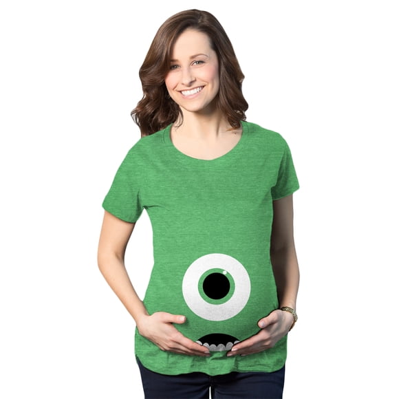 Maternity Monster Eye Ball Funny Pregnancy Tee Cute Halloween Baby Bump T Shirt (Heather Green) - L
