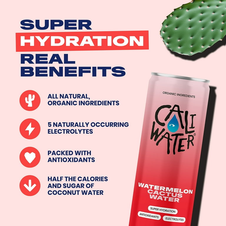 CALI WATER Organic Cactus Water Watermelon Coconut Water Alternative 12oz  Can 7g Sugar 35 Calories - Walmart.com