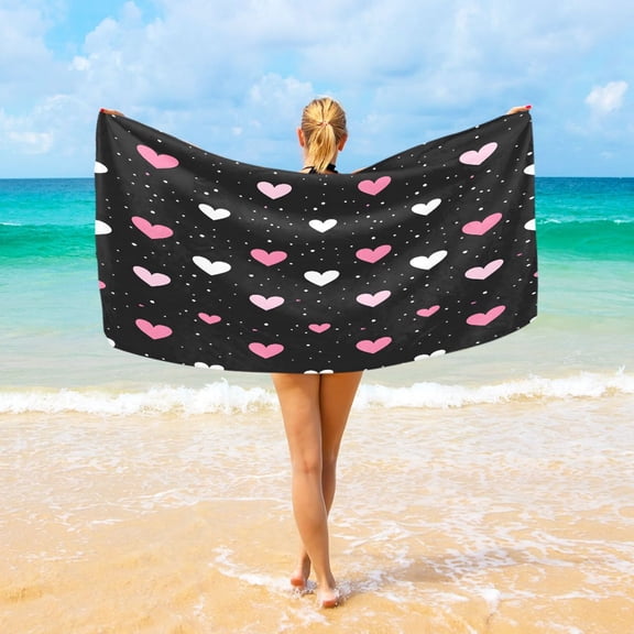 Ryvnso Valentine's Day Hearts Print Oversized Beach Towel Microfiber Bath Blankets Swimming Fitness 37" x 74"