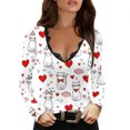 thumbnail image 1 of Honeeladyy ofrece camisetas de San Valentín para mujer, lindas camisetas con estampado de corazones de caramelo, blusa sexy de encaje con cuello en V profundo, blusas ajustadas de manga larga., 1 of 4