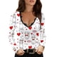 thumbnail image 1 of Honeeladyy Descuento Mujeres Heartbrat Estampado Tops Cuello en V Hombros Descubiertos Manga Larga Camisetas Casual Cool Girl Blusas Slim Tops Sin Tirantes, 1 of 5