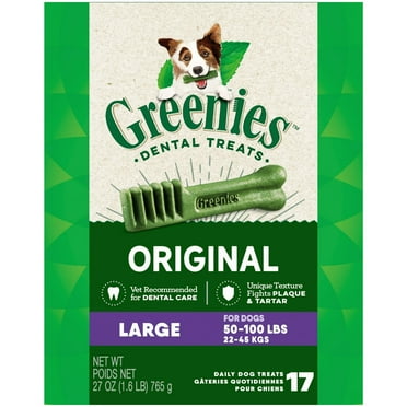 GREENIES Original Large Natural Dry Dental Treats for Dogs - 27 Oz Pack (17 Treats) | Vet-Recommended Plaque & Tartar Control Chews for Large Dogs | Natural Ingredients with Vitamins & Minerals