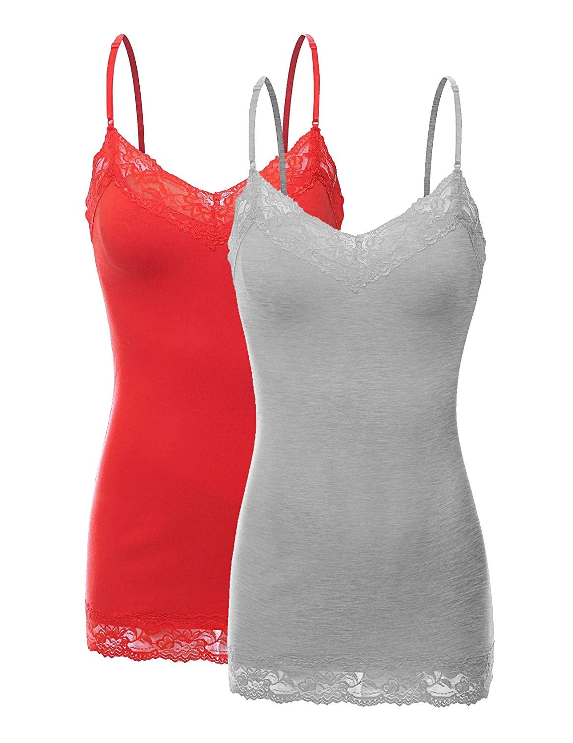 OLLIE ARNES Womens Adjustable Spaghetti Strap Lace Trim Camisole Junior to Plus