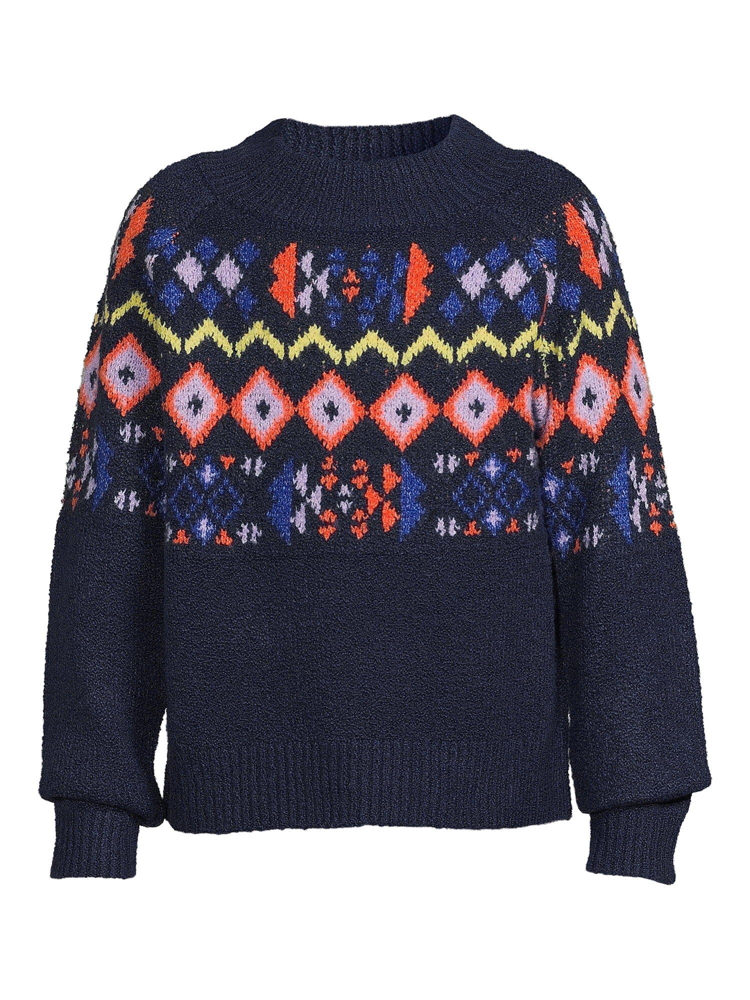Nik and Leksi Girls Mock Neck Jacquard Pullover, Sizes 4-16