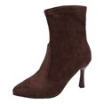 thumbnail image 3 of Fashion Breathable Pointed Toe High Heel Mid Calf Boots With Side Zipper Comfortable Daily Walking Shoes for Women Autumn Winter Suede Pull On, 3 of 8
