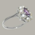 thumbnail image 3 of LBG British Made 10k White Gold Natural Amethyst & Cultured Pearl Womens Promise Ring - 33 size options - Size 10.5, 3 of 6