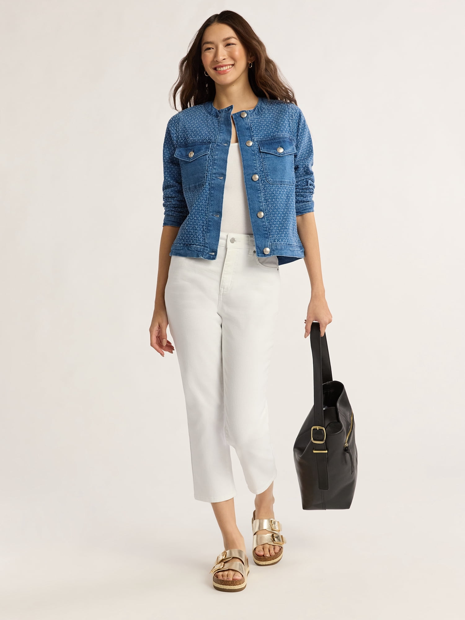Time and Tru Women's Clip Dot Denim Jacket, Sizes XS-XXXL