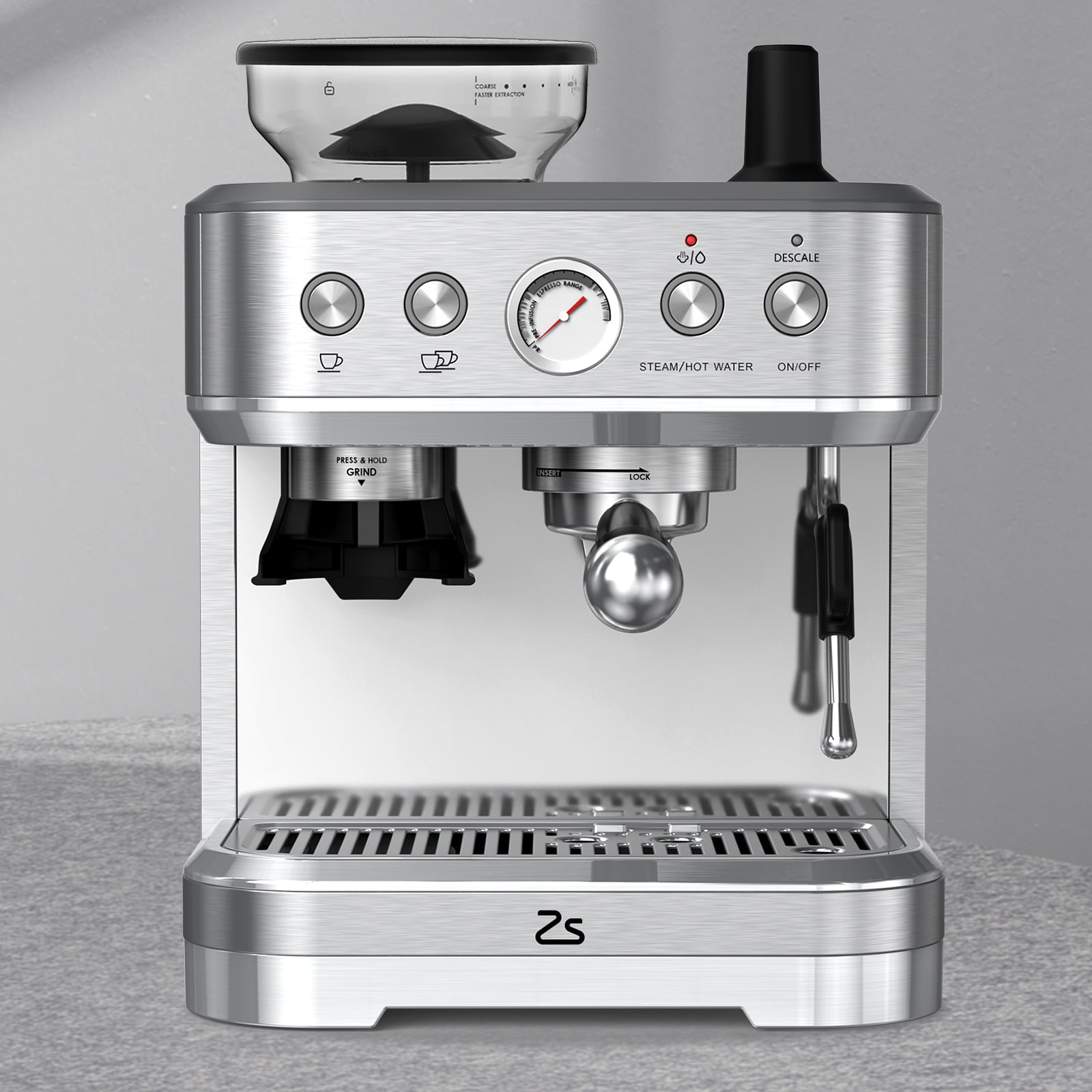 Coffee Machines 15 Bar Semi-Automatic Espresso Machine with Built-In Conical Burr Grinder – Auto Milk Frother & Steam Wand 77oz Removable Water Tank Stainless Steel Coffee Maker for Home & Office