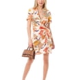 thumbnail image 3 of MixMatchy Women's Floral Short Sleeve Satin Surplice Wrap Waist Tie Dress, 3 of 4