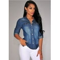 thumbnail image 2 of Chemisiers en Denim pour Femmes Mode Doux Manches Longues Chemise Ajustée Hauts, 2 of 5