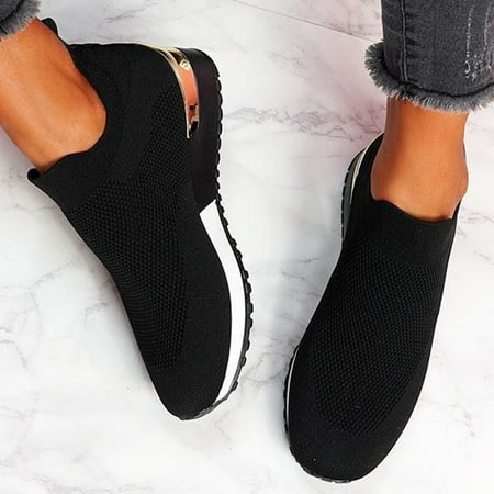 Gubotare Winter Shoes For Women Women s Walking Shoes Slip-on - Sock Sneakers Ladies Nursing Work Cushion Mesh Casual Running Jogging Shoes Black 9