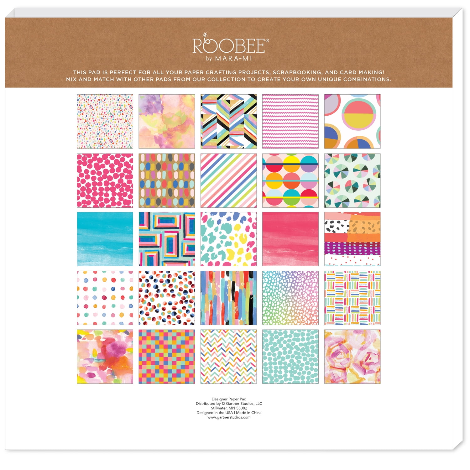 Roobee by Mara Mi Multicolor Bright & Bold Paper Pad, 50 Sheets, 25 Designs