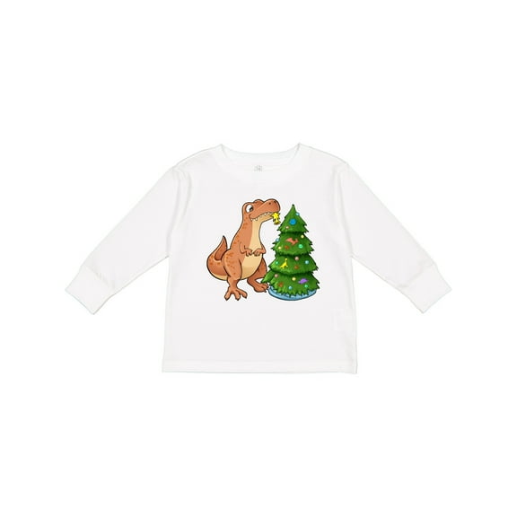 Inktastic Tyrannosaurus Rex Decorating Christmas Tree Boys or Girls Long Sleeve Toddler T-Shirt