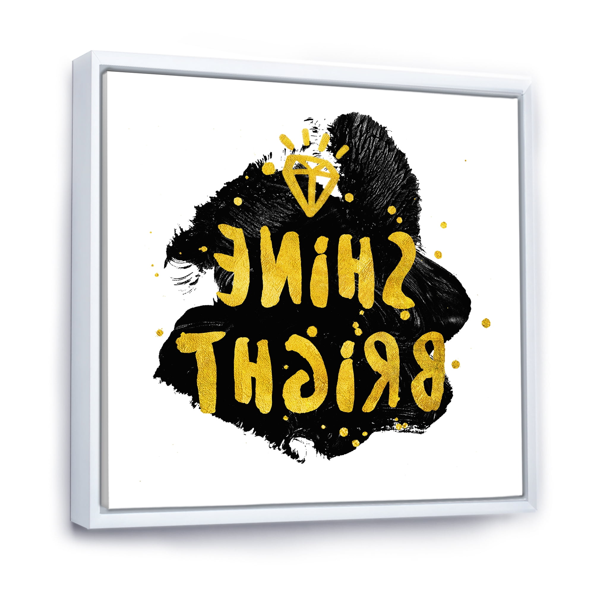 Designart 'Shine Bright Quote on Black' Glam Framed Canvas Wall Art Print
