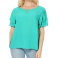 thumbnail image 5 of Women's Casual Flowy Short Flutter Sleeve Round Neck Key Hole Blouse Top, 5 of 6