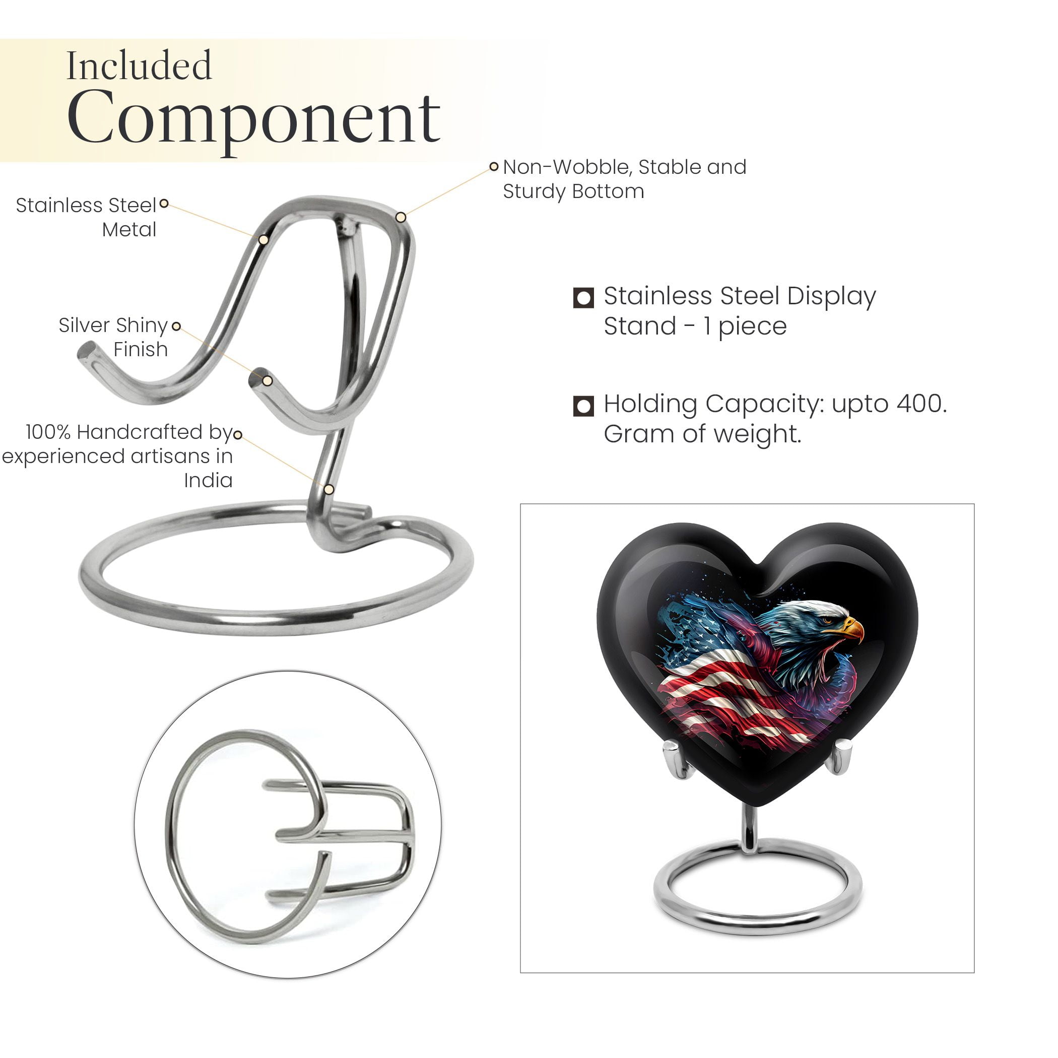 American Eagle Keepsake Urns For Ashes Heart - Cremation Urns For Human Ashes - Cremation Keepsakes For Ashes - Keepsake Urns For Human Ashes - Miniature Urns For Human Ashes (Size -3inch,1pcs)