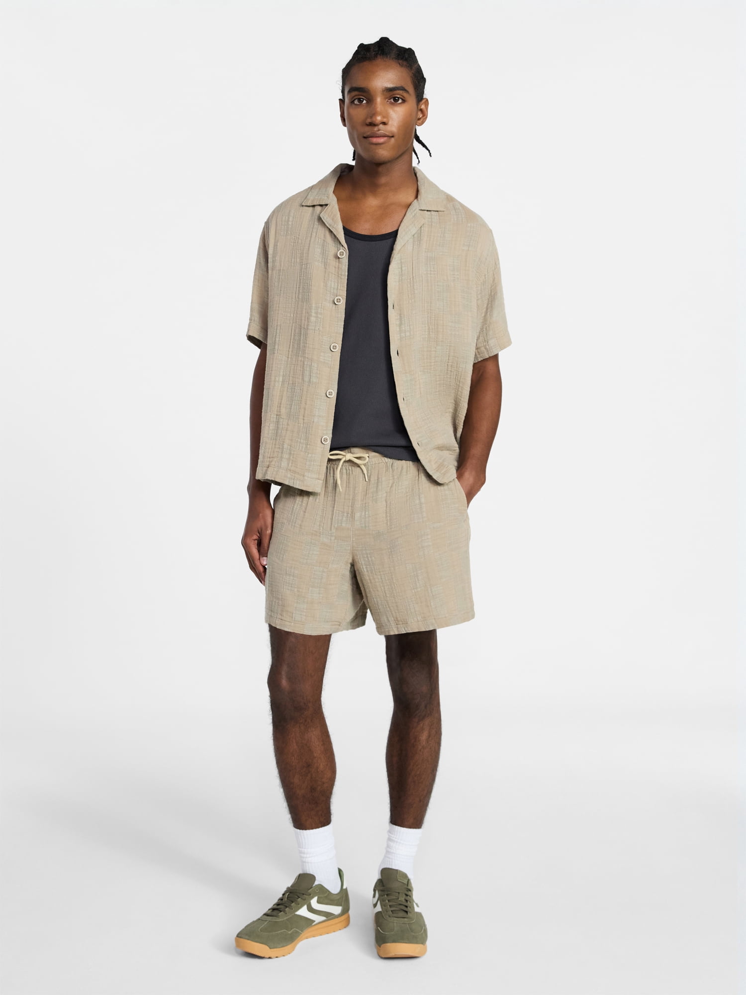 No Boundaries Check Gauze Shorts, 6.5" Inseam, Men's XS-5XL