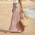 thumbnail image 5 of Women's Cotton Linen Swing Long Skirt Elastic Waist Flowing Maxi Crinkled Skirt Retro Casual Layered Pleated Flowy Long Maxi Skirts With Belt Pink XL, 5 of 5
