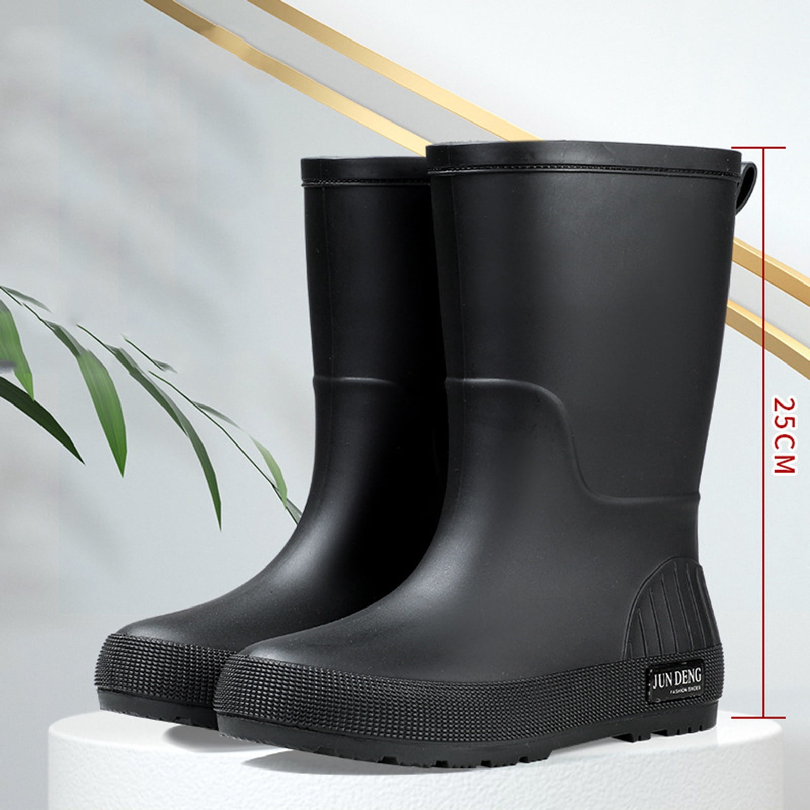Wdhugt Women Mid-Calf Rain Boots Casual Versatile Cool Eye-Catching Waterproof Trendy Outdoor Fall Winter Comfortable Height-Increasing Heel Material Pvc Size 6.5 Us Foot Length 10.04 Inch