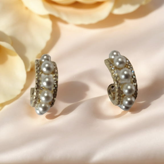 Velvora Earrings for Women's Small C Hoop Earrings,Gold Plated with Pearls