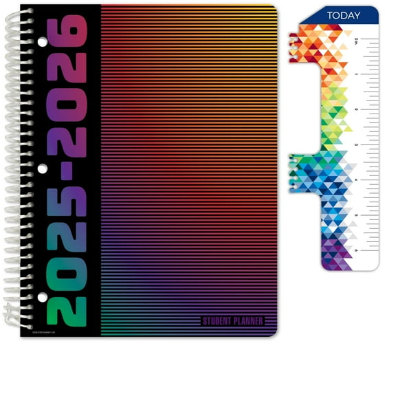 Global Datebooks Dated Academic Planner 2025-2026 8.5" x 11", Weekly and Monthly Student Planner Calendar, August 2025 - June 2026, Ruler/Bookmark and Planning Stickers (Matrix Style - Spectrum)