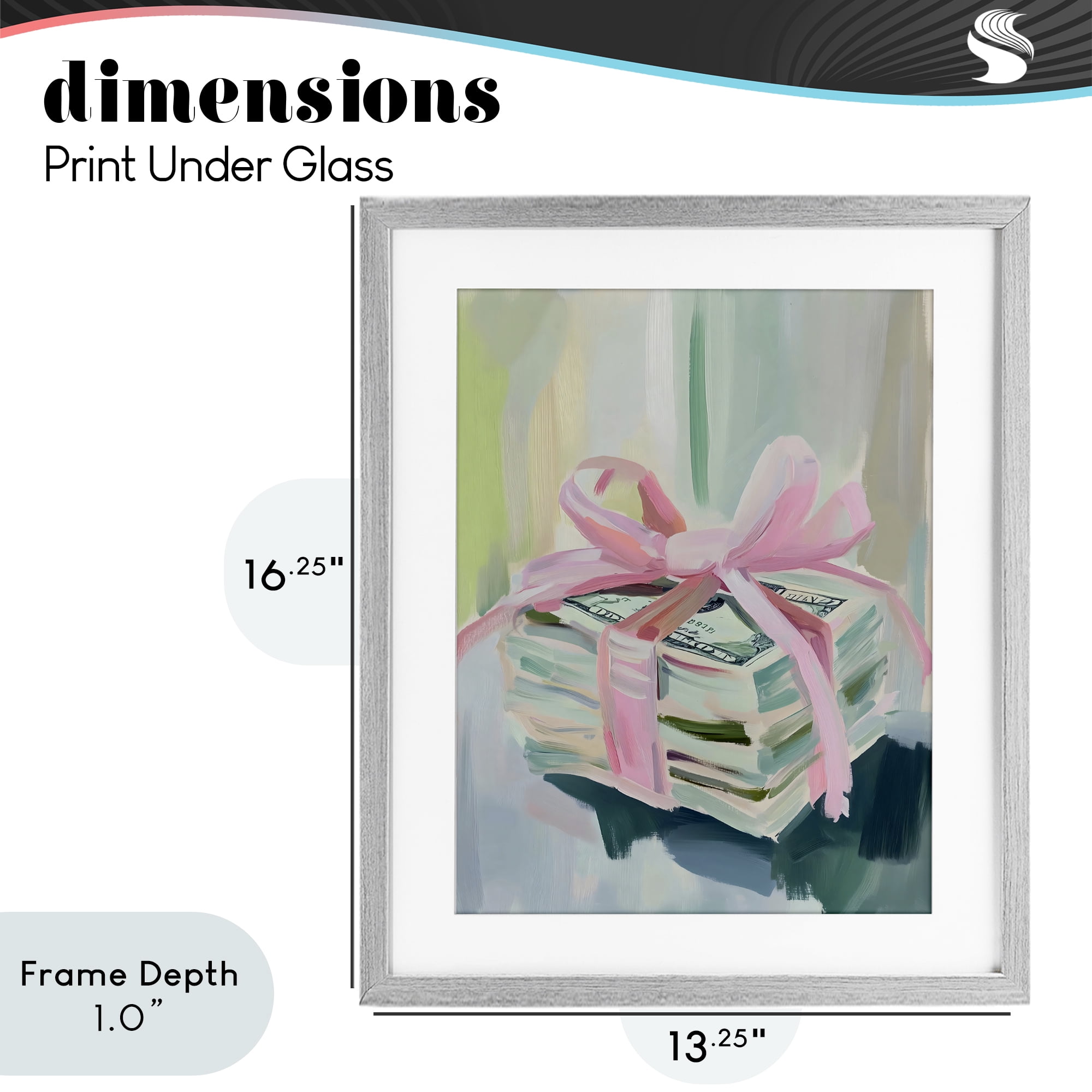 Stupell Industries Pink Bow Cash Bundle Gray Framed Print Under Glass, design by The Prints Vibe