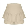 thumbnail image 4 of Stephy Flowy Shorts for Women Casual Boho Ruffle Tiered Skorts High Waist Mini Skirts Tennis Going Out Trendy Shorts, Beige, M, 4 of 5