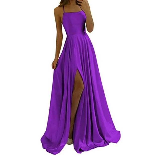 TSADFHJI Jupe Noire Femme Vacances Robe de Soirée Unie Aguichant Dos Ajouré Chiffon devant Fendu m Violet