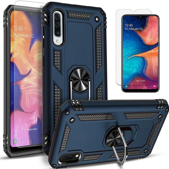 Samsung Galaxy A20S/A208 Case, With [Tempered Glass Screen Protector Included], STARSHOP Drop Protection Ring Kickstand Cover- Ink Blue