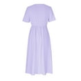 thumbnail image 4 of Meichang Women Casual Dresses V Neck Short Sleeve Eyelet Midi Dresses with Tie Knot on Chest Solid Pleated Dresses Flowy A-Line Dresses with Pockets Purple XXL, 4 of 6