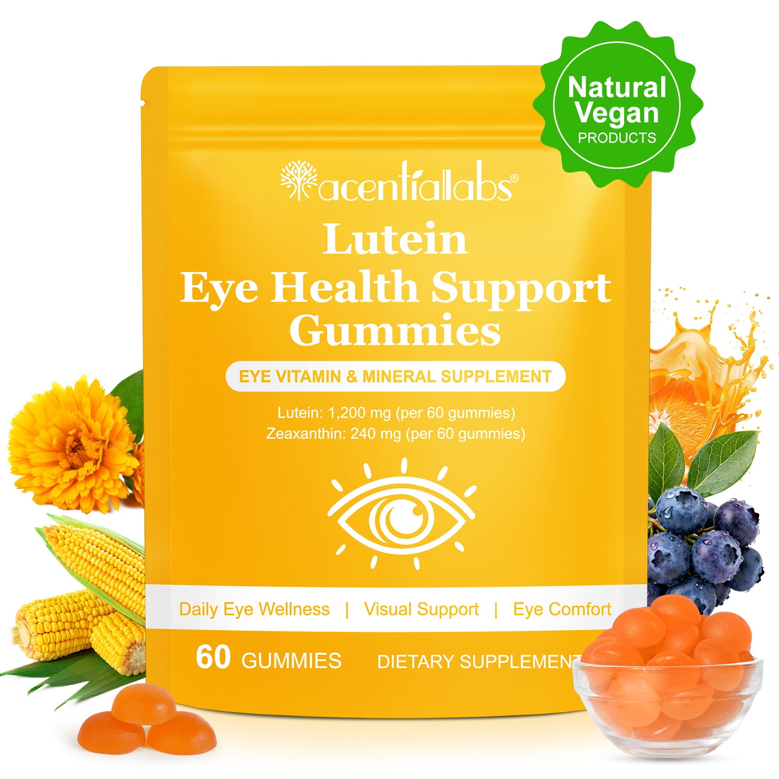 Eye Health Gummies with Lutein & Zeaxanthin, Eye Vitamin & Mineral Supplement, Eye Wellness, Blueberry Flavor, 60 Count