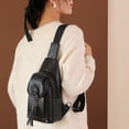 thumbnail image 3 of JeashCHAT Leather Sling Bag for Women, Waterproof Crossbody Bag Chest Bag, Fashionable Small Backpack Multipurpose Shoulder Bag for Travel Hiking Cycling, Gifts for Women, 3 of 4