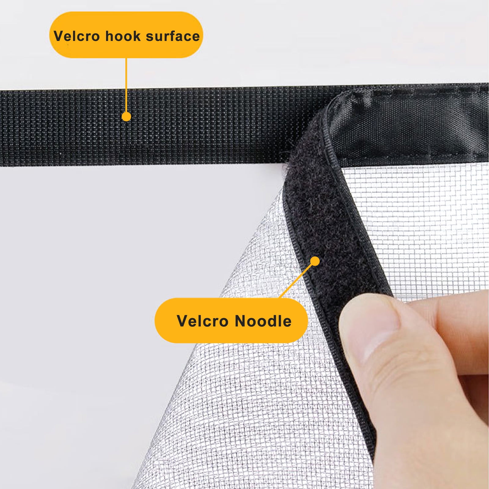 yulier Window Screen with Zipper, Adjustable Self-Adhesive Screen for House Window, Stainless Steel Wire Fine Mesh Insect Fly Screen, Black Frames White Mesh, 39x47 Inches