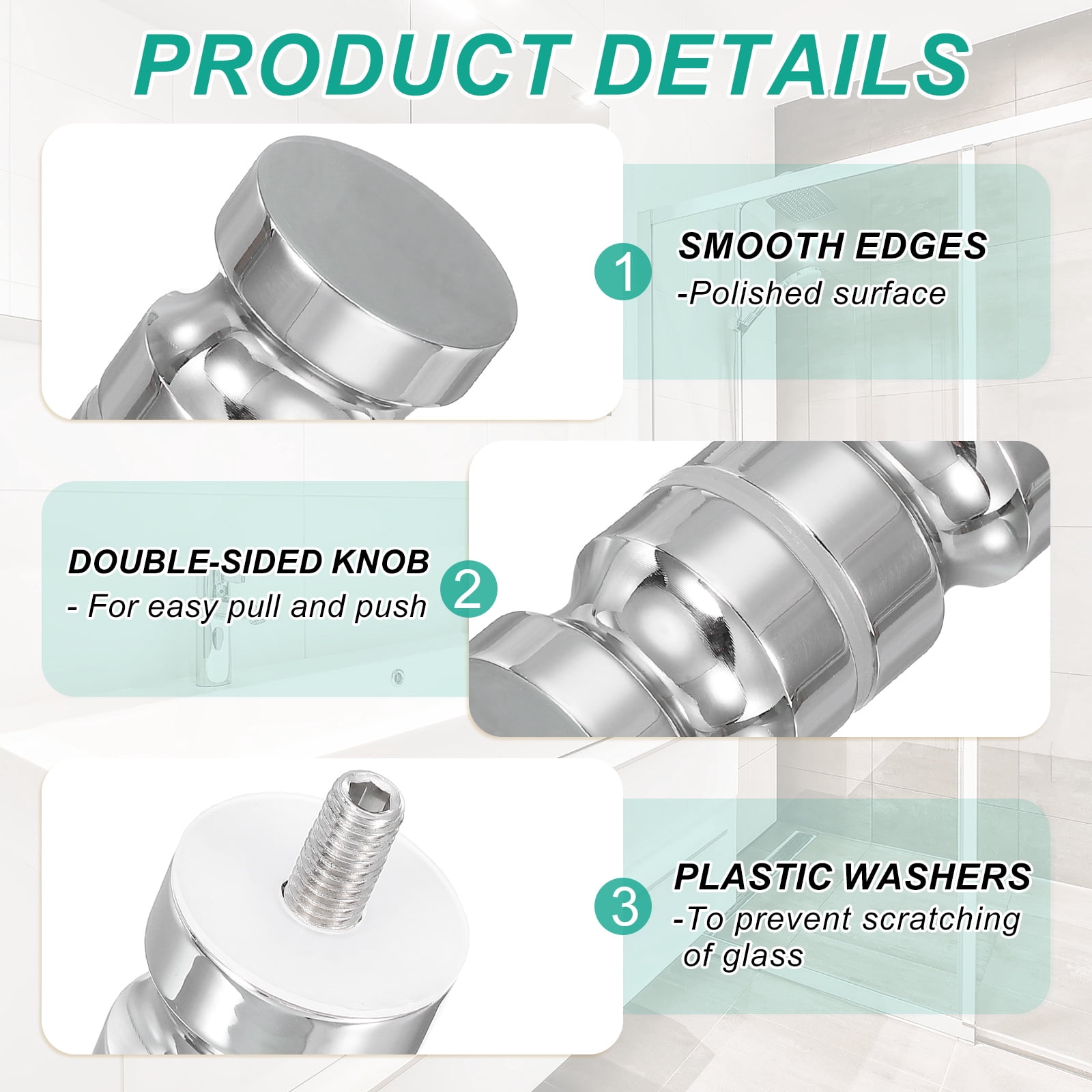 Uxcell Glass Shower Door Handle, Stainless Steel Back-to-Back Shower Door Knob for Bathroom and Sliding Doors Silver