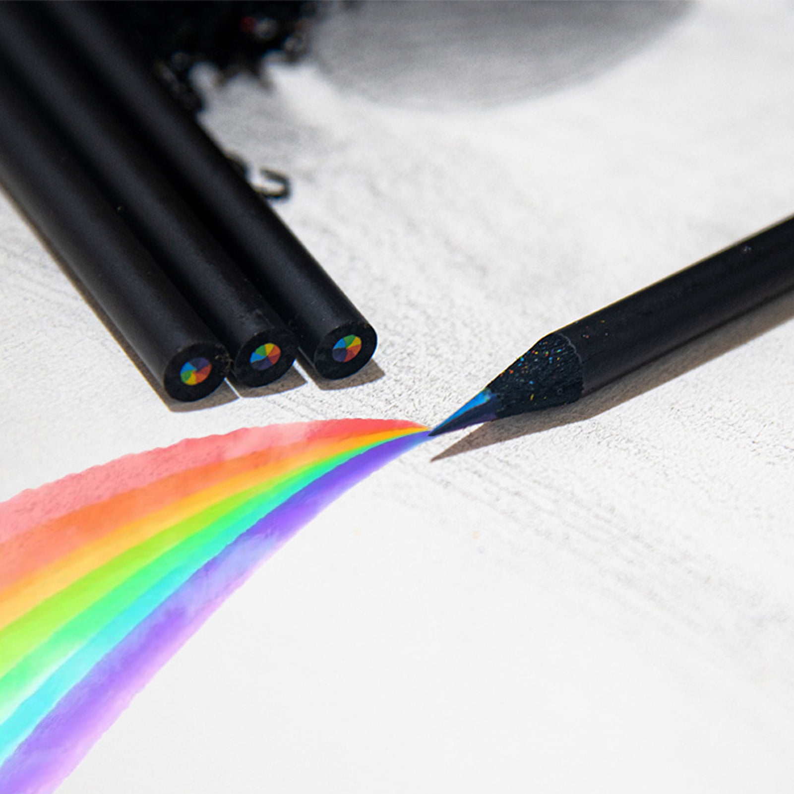ThEast Black Wooden Rainbow Colored Pencils, 7 Color in 1 Rainbow Pencils, Art Supplies for Kids and Adults, Assorted Colors for Drawing Coloring