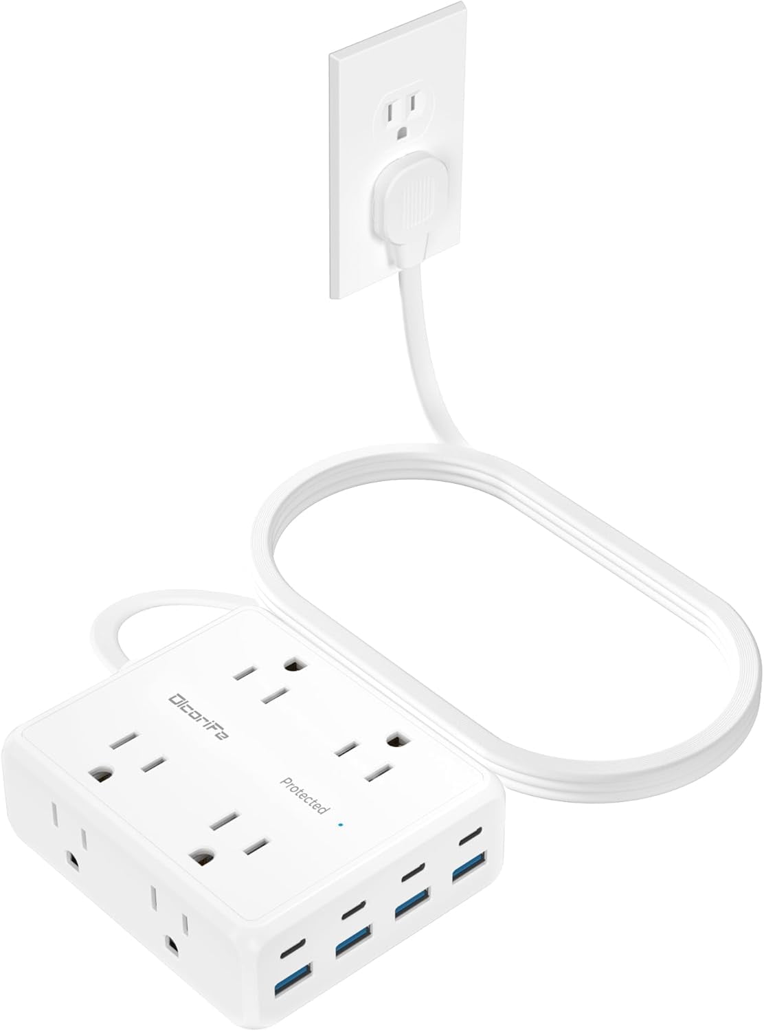 Power Strip 8 AC with 8  Ports, 10 FT Flat Plug Extension Cord, 2000 Joules Surge Protector, 30W  Station,  Office College Dorm Room Essentials