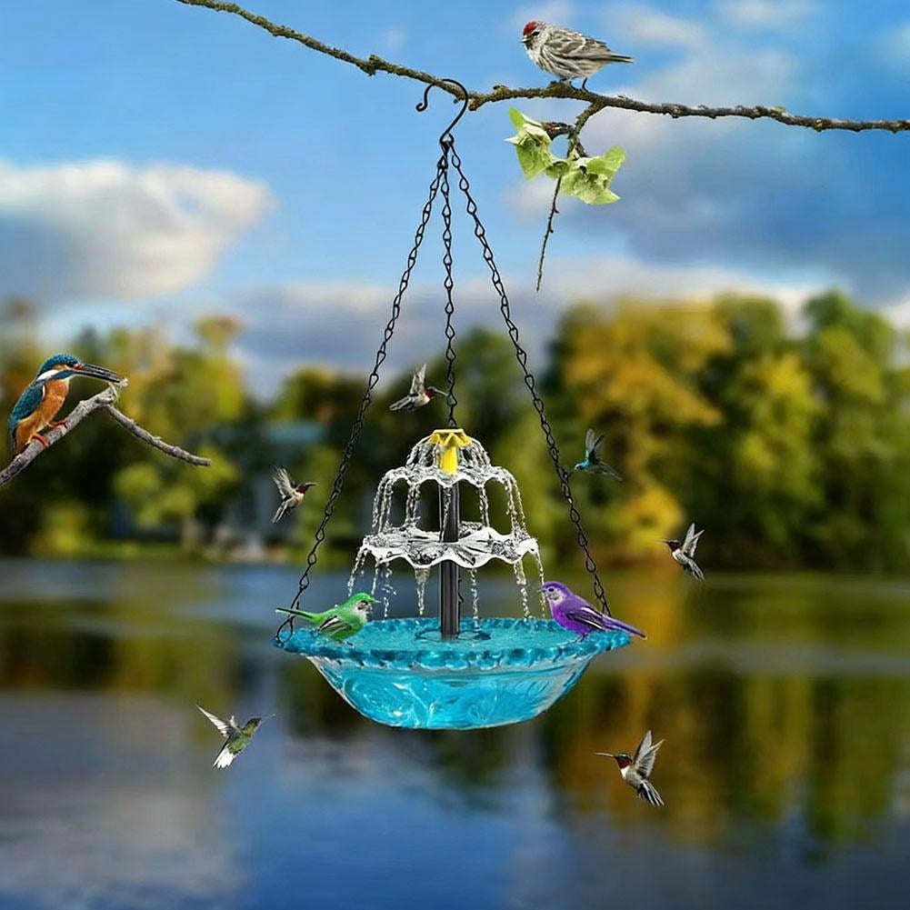 Solar Hanging Bird Bath Fountain, Outdoor Bird Water Feeder with Hanging Chain for Garden Patio Porch