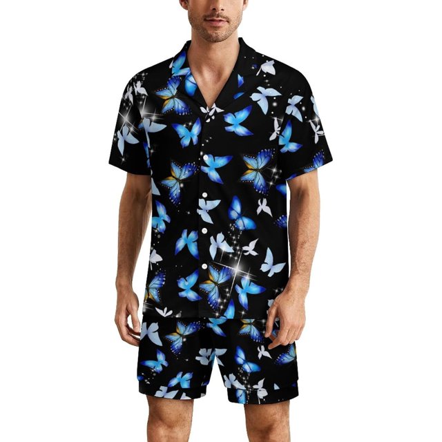 PRIYAL Men's Short Sleeve Pajama Sets Button Down Collar Sleepwear Soft Lounge Pjs Set Lightweight Men's Outfits