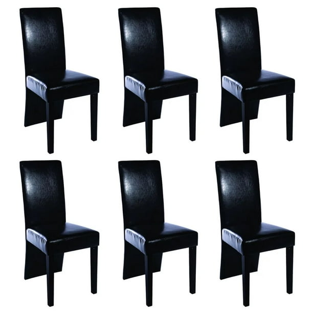 Dining Chairs 6 Pcs Black Faux Leather, Black Material Dining Room Chairs