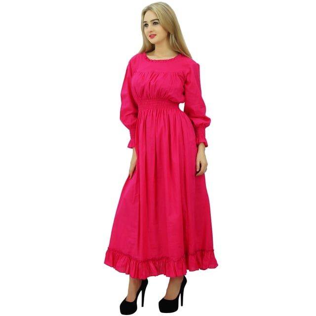 Bimba Robe Maxi Longue Décontractée en Coton pour Femme à Taille Smockée