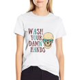 thumbnail image 2 of Men's and Women's Graphic T - Shirt with "Wash Your Damn Hands" Skull Print for Adults, Short - Sleeved Tee, 2 of 10