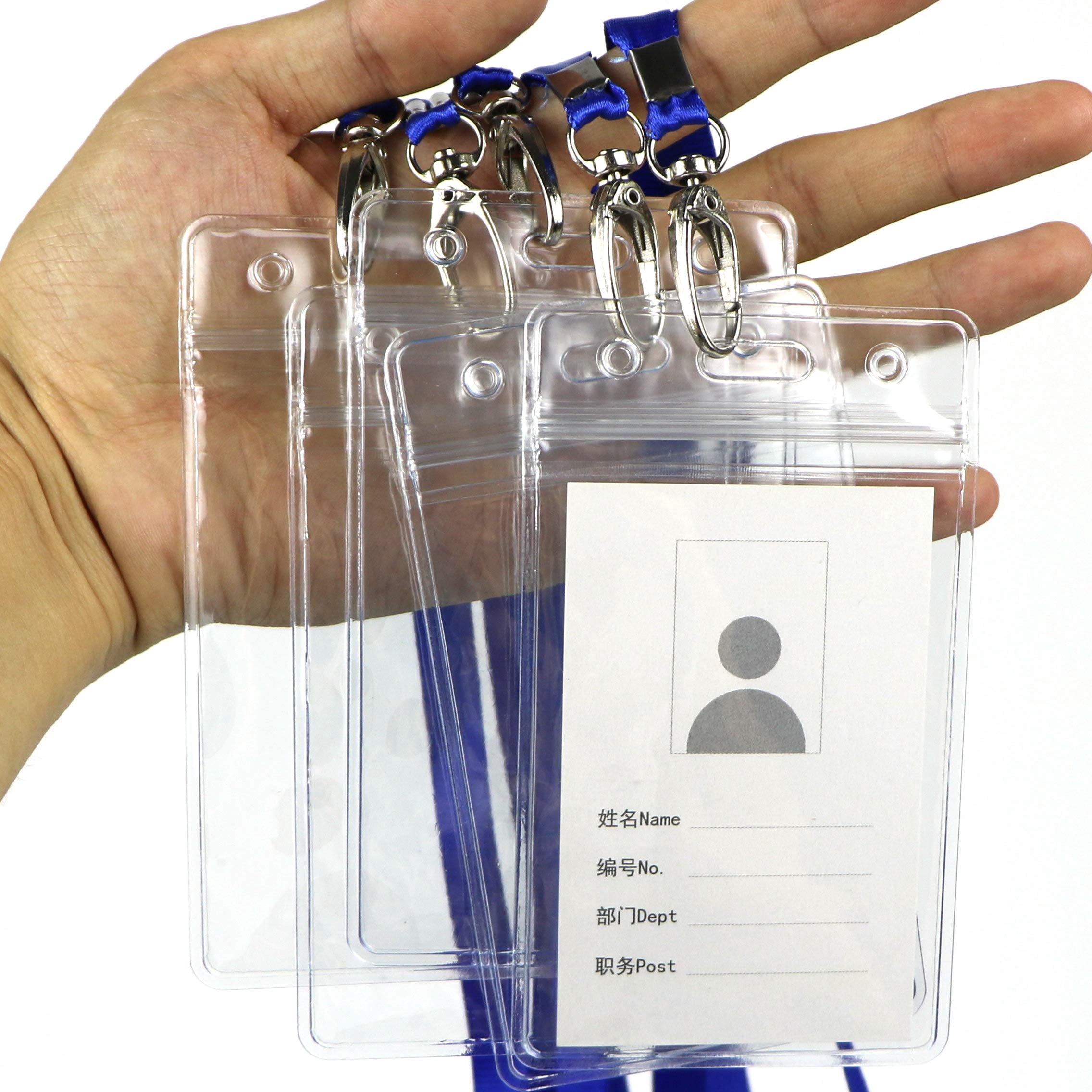 Lanyard With Id Holder 50 Waterproof Name Tag Vertical Badge Card Holders Pass And 50 Flat Neck Blue Lanyards Swivel Hook