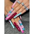 thumbnail image 2 of 10pcs Handmade Extra Long Press-On Nails 3D Floral & Bubble Design Reusable Luxury Fake Nails, 2 of 7