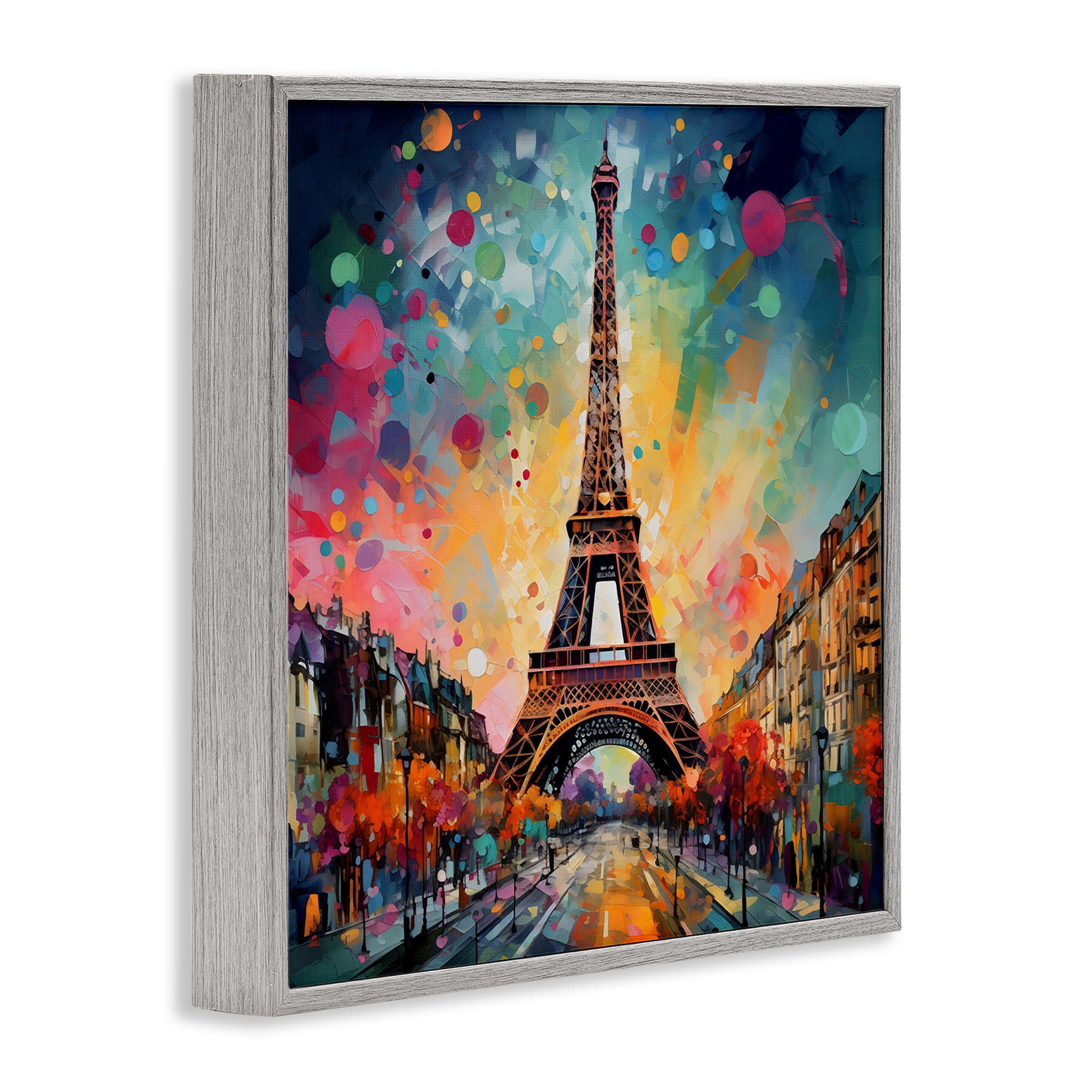 Stupell Industries Eiffel Tower with Vibrant Dots Gray Framed Giclee Art, design by Creative Studio
