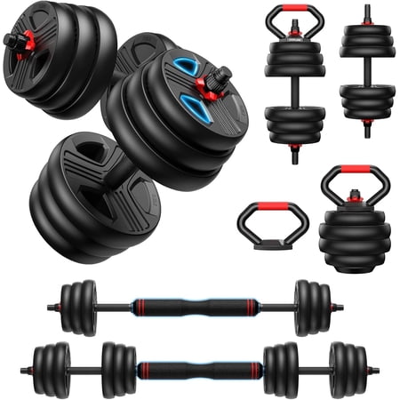Adjustable Dumbbell Set 20-90 lbs - 5-in-1 Free Weights with Upgraded Nut, Can Be Used as Kettlebell, Barbell, Push-Up Stand, for Home Gym Fitness
