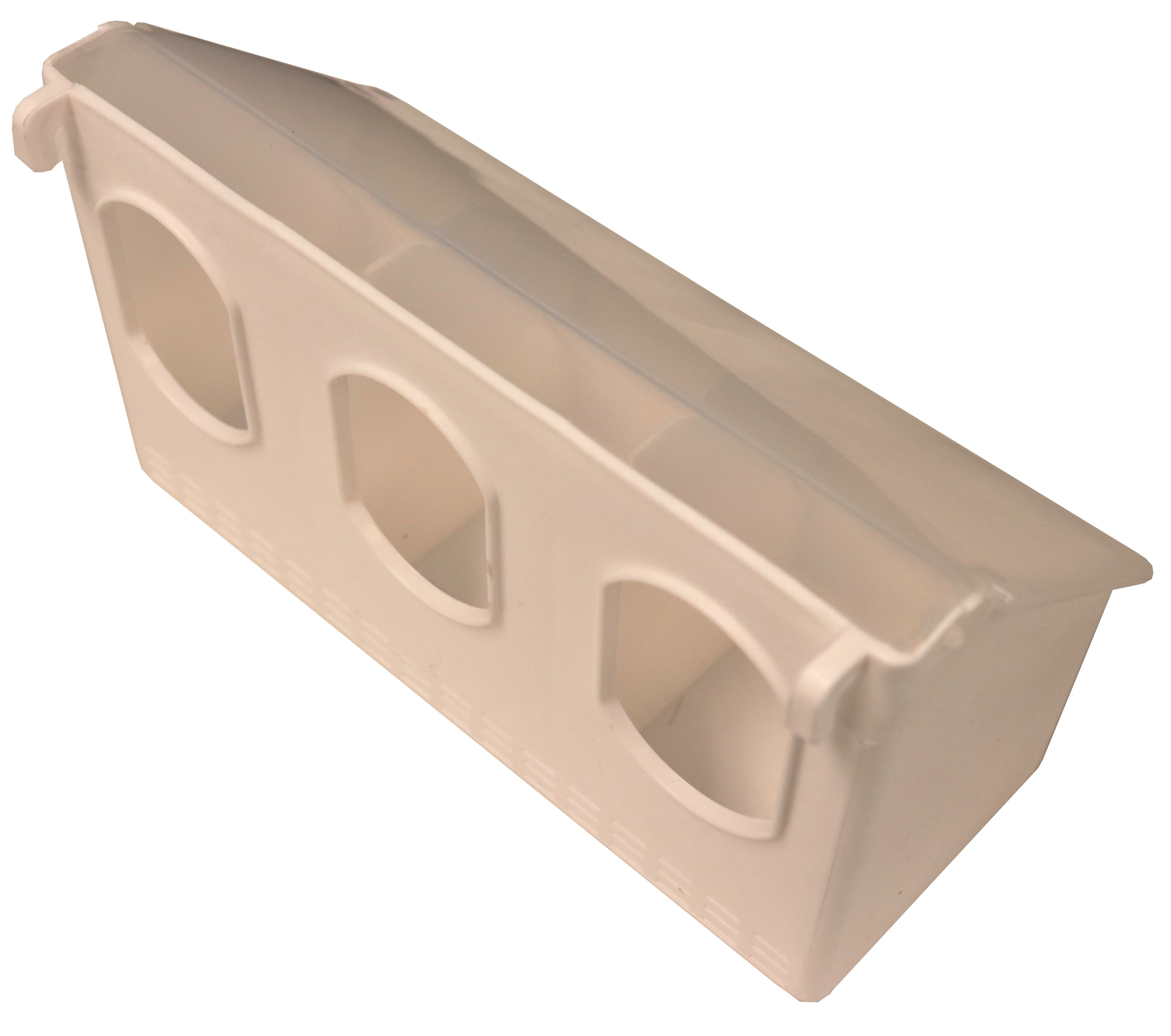 4 PACK OF 3 HOLE PLASTIC QUAIL PIGEON DOVE BIRD OUTSIDE OF CAGE MOUNT FEEDERS